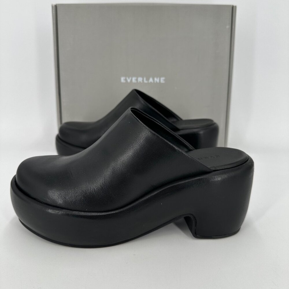 Everlane The Puffa Clog in Black Leather 10.5 Women's Platform Sip-on Mule